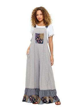 26855 | Yak & Yeti Vintage Washed Patchwork Floral Overalls | Sizes S/M-L/XL